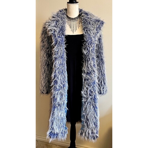 Vintage Y2K GROGGY Blue Faux Fur Coat with white Frosted Tips SZ Sm - Picture 2 of 12